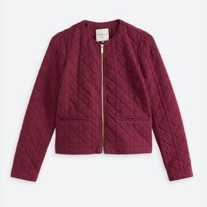 1358 NWT Bagatelle Cora Collarless Quilted Knit Cropped Jacket Burgundy Sz XS